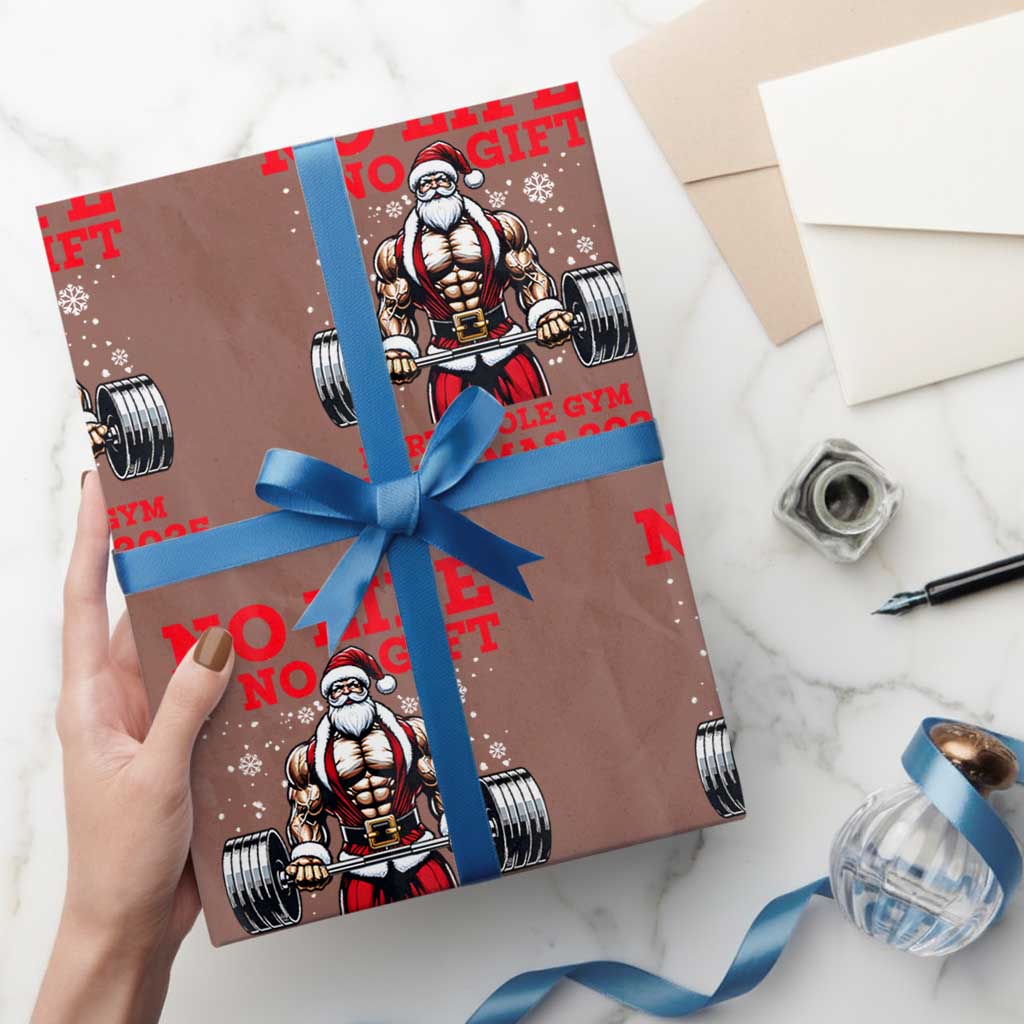 Santa Gym Christmas Wrapping Paper Roll Lifting Swole Santa Ugly Xmas - Wonder Print Shop