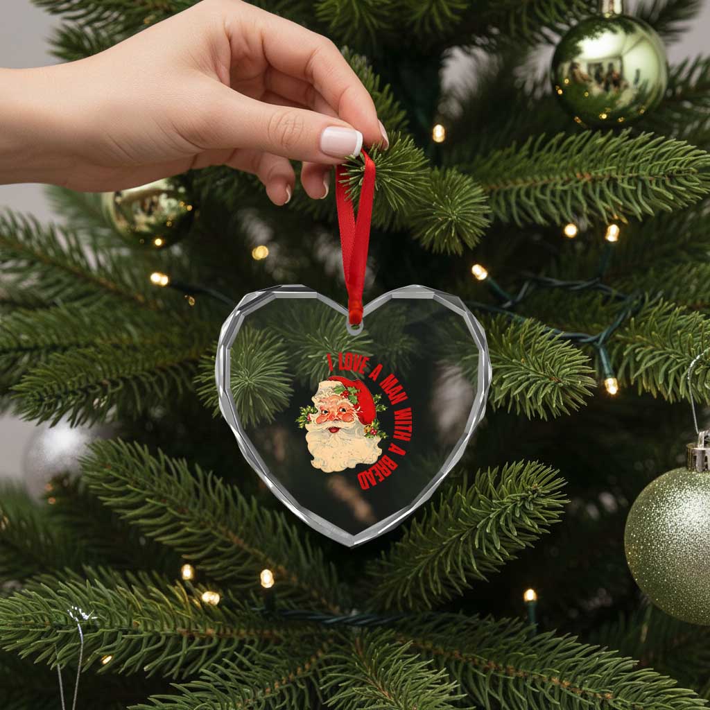 Santa Heart Crystal Glass Ornament Fun Retro I Love A Man With A Beard - Wonder Print Shop