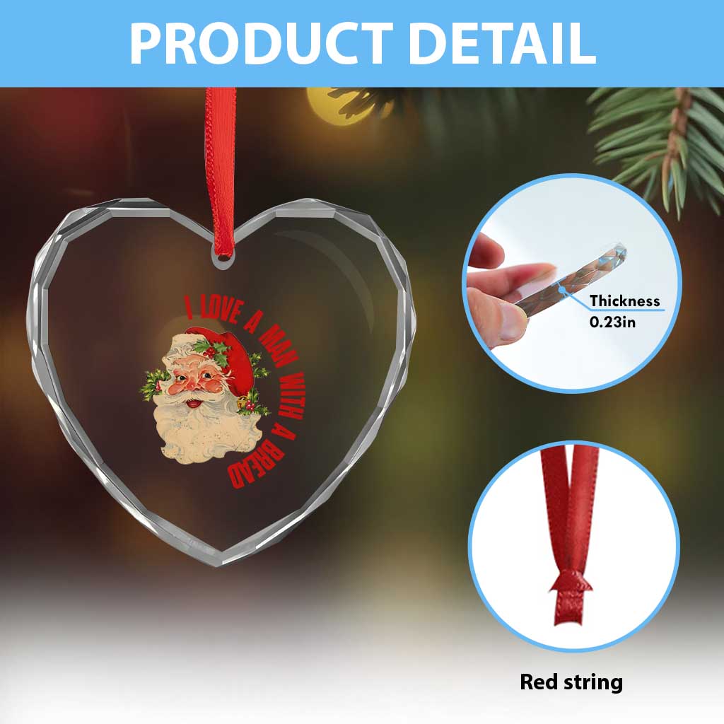 Santa Heart Crystal Glass Ornament Fun Retro I Love A Man With A Beard - Wonder Print Shop