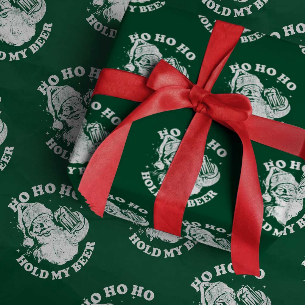 Santa Ho Ho Hold My Beer Wrapping Paper Roll Funny Xmas In July Summer Xmas - Wonder Print Shop