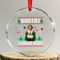Santa I Know Him Crystal Glass Ornament Funny Elf Christmas - Wonder Print Shop