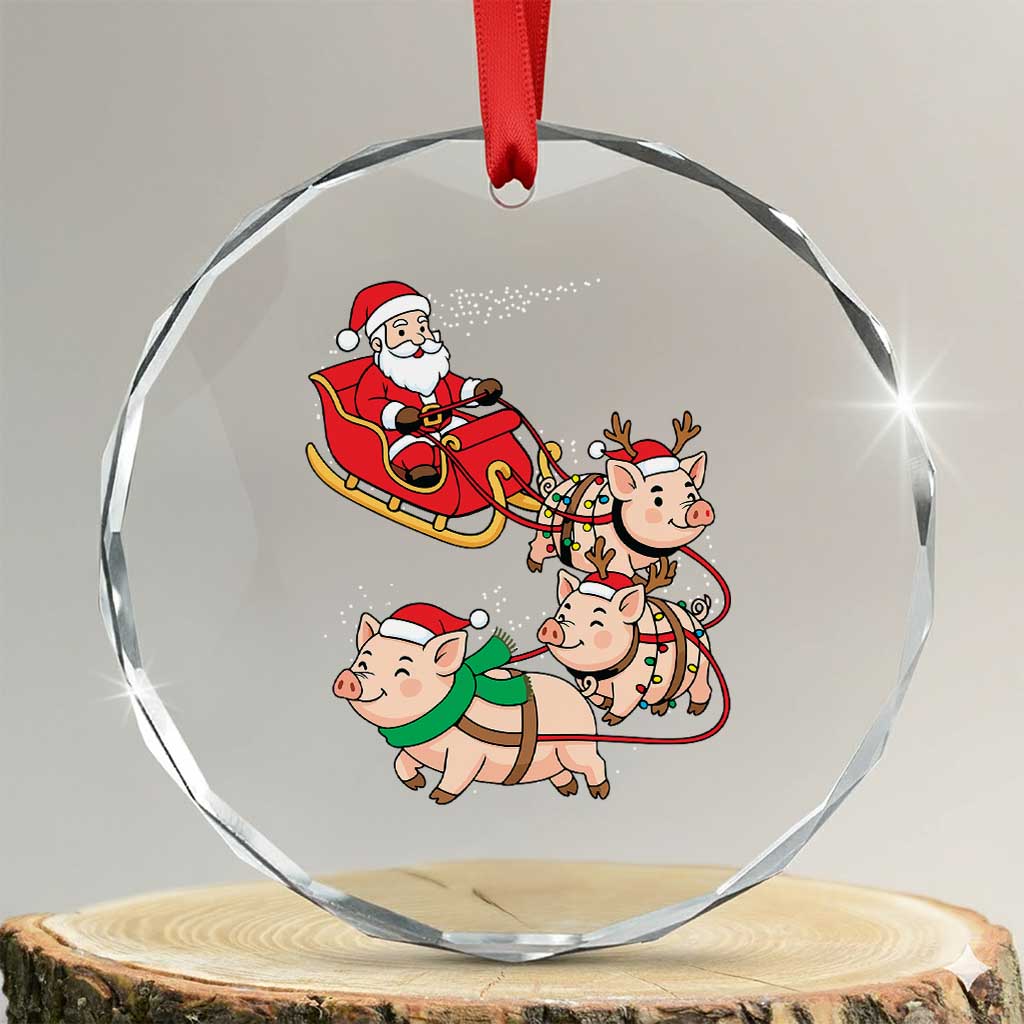 Santa Pig Sleigh Crew Crystal Glass Ornament Funny Christmas Pig Lover Gift - Wonder Print Shop