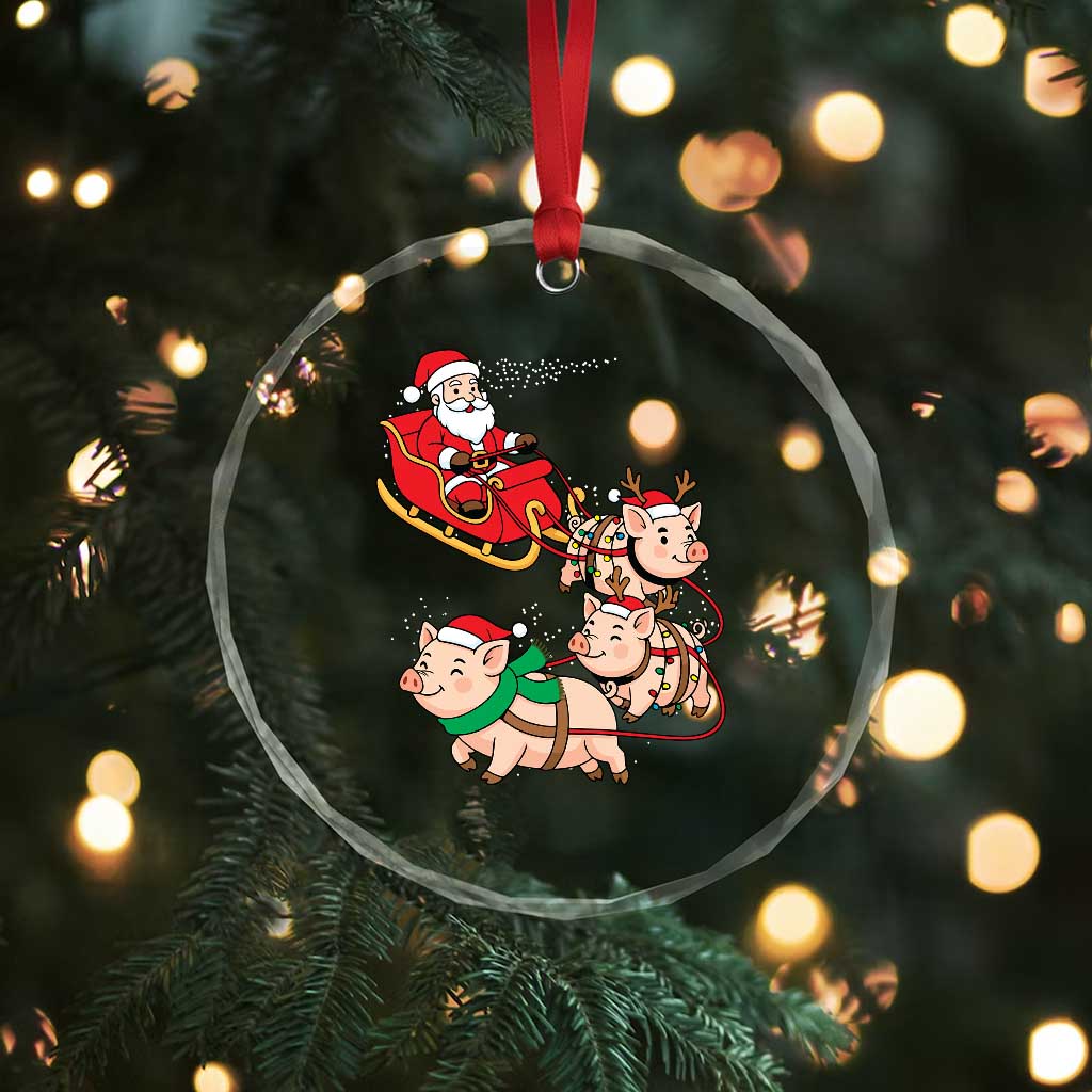 Santa Pig Sleigh Crew Crystal Glass Ornament Funny Christmas Pig Lover Gift - Wonder Print Shop