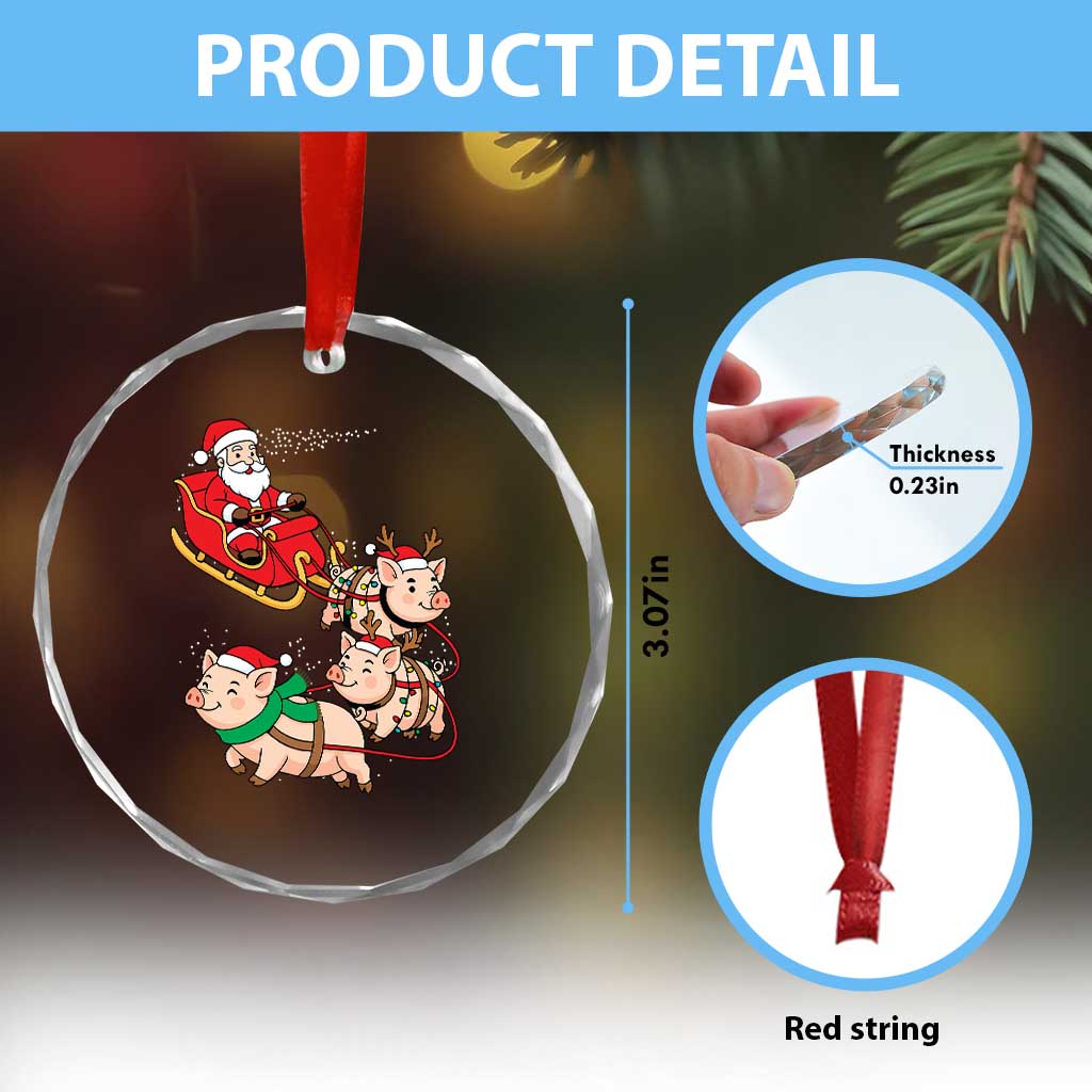 Santa Pig Sleigh Crew Crystal Glass Ornament Funny Christmas Pig Lover Gift - Wonder Print Shop