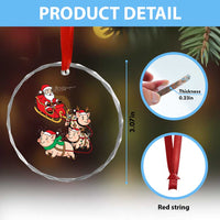 Santa Pig Sleigh Crew Crystal Glass Ornament Funny Christmas Pig Lover Gift - Wonder Print Shop