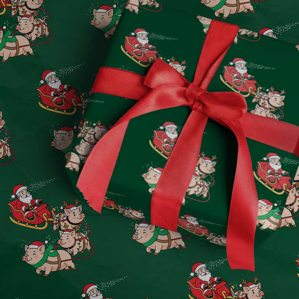 Santa Pig Sleigh Crew Wrapping Paper Roll Funny Christmas Pig Lover Gift - Wonder Print Shop