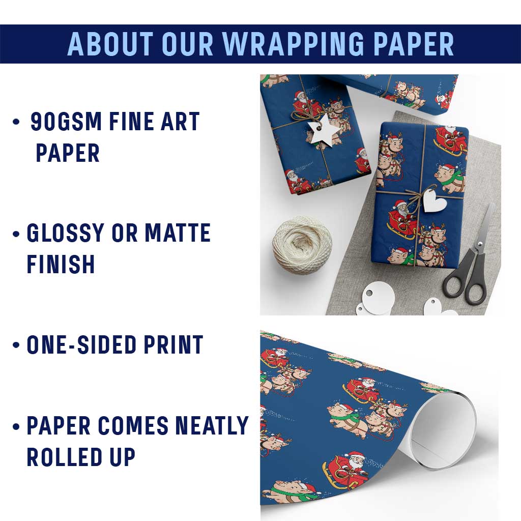 Santa Pig Sleigh Crew Wrapping Paper Roll Funny Christmas Pig Lover Gift - Wonder Print Shop
