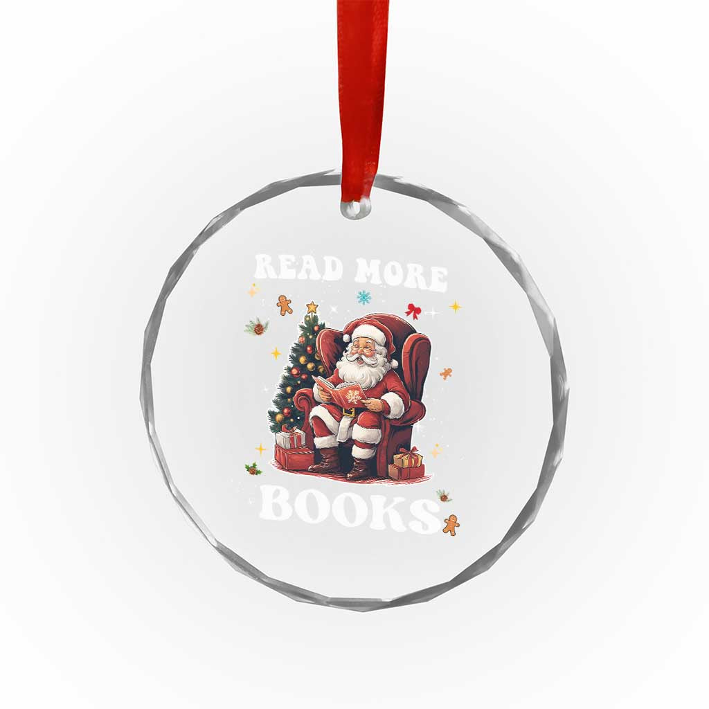 Santa Reading Lover Crystal Glass Ornament Read More Books TS02