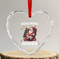 Santa Reading Lover Heart Crystal Glass Ornament Read More Books - Wonder Print Shop