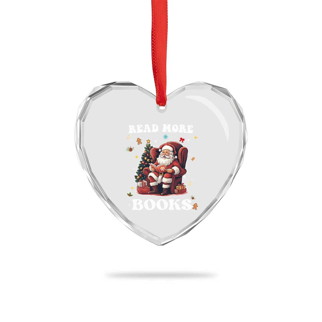 Santa Reading Lover Heart Crystal Glass Ornament Read More Books - Wonder Print Shop