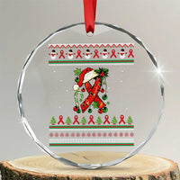 Santa Red Ribbon HIV Awareness Crystal Glass Ornament Ugly Sweater Christmas Gift - Wonder Print Shop
