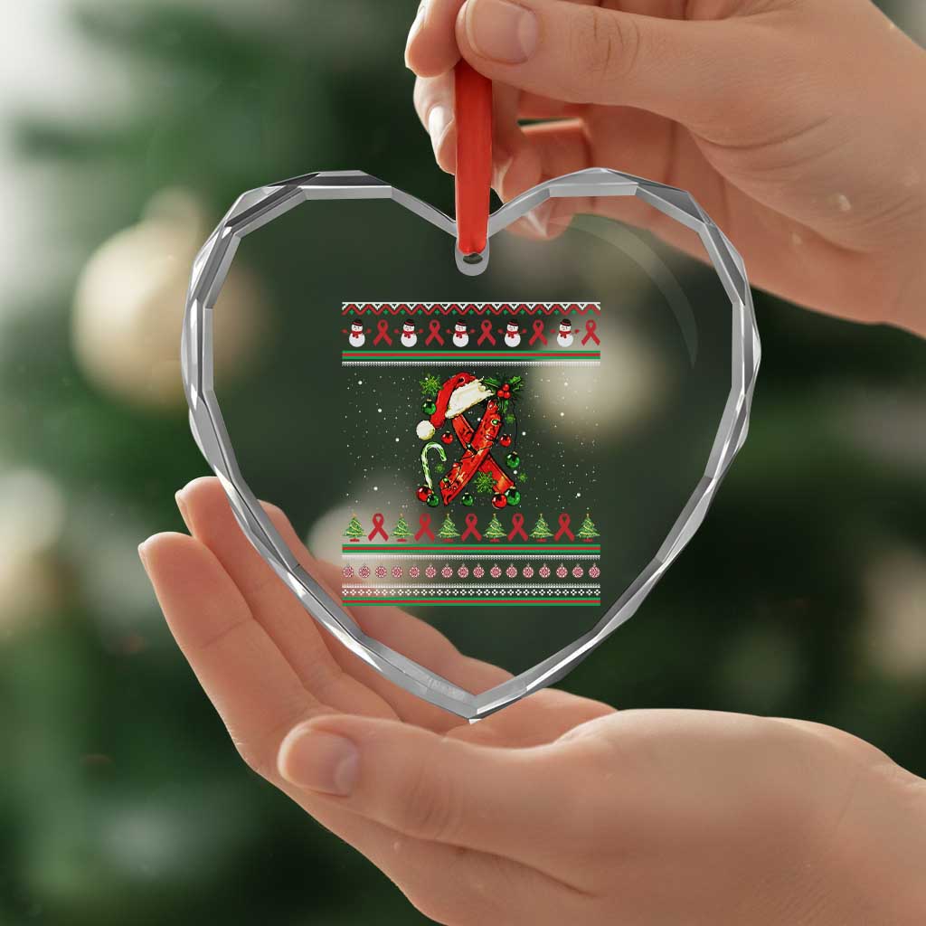 Santa Red Ribbon HIV Awareness Heart Crystal Glass Ornament Ugly Sweater Christmas Gift - Wonder Print Shop