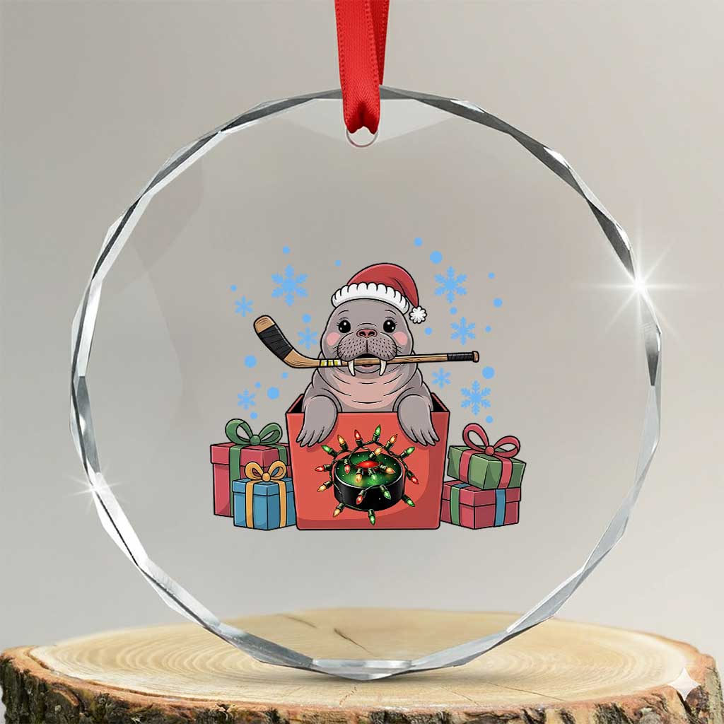 Santa Seal Playing Ice Hockey Crystal Glass Ornament Funny Christmas Gift - Wonder Print Shop