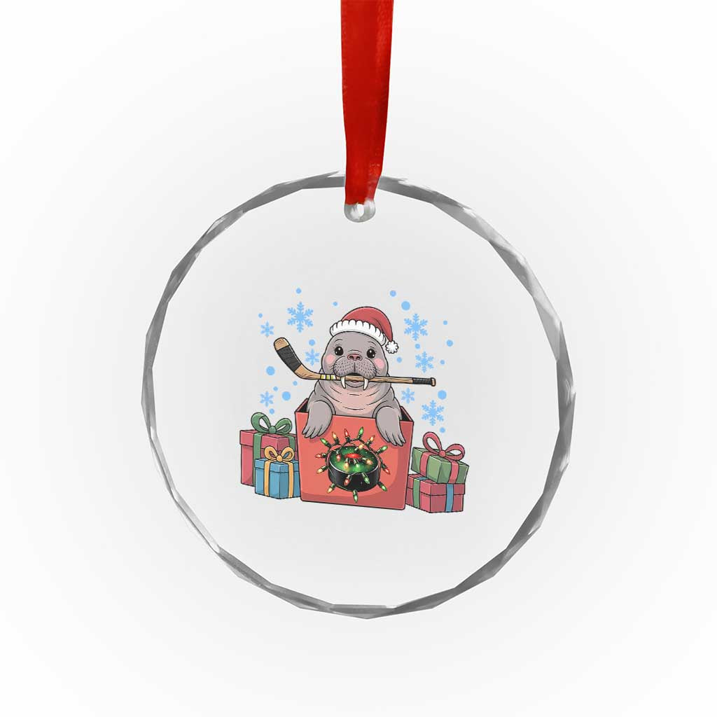 Santa Seal Playing Ice Hockey Crystal Glass Ornament Funny Christmas Gift - Wonder Print Shop