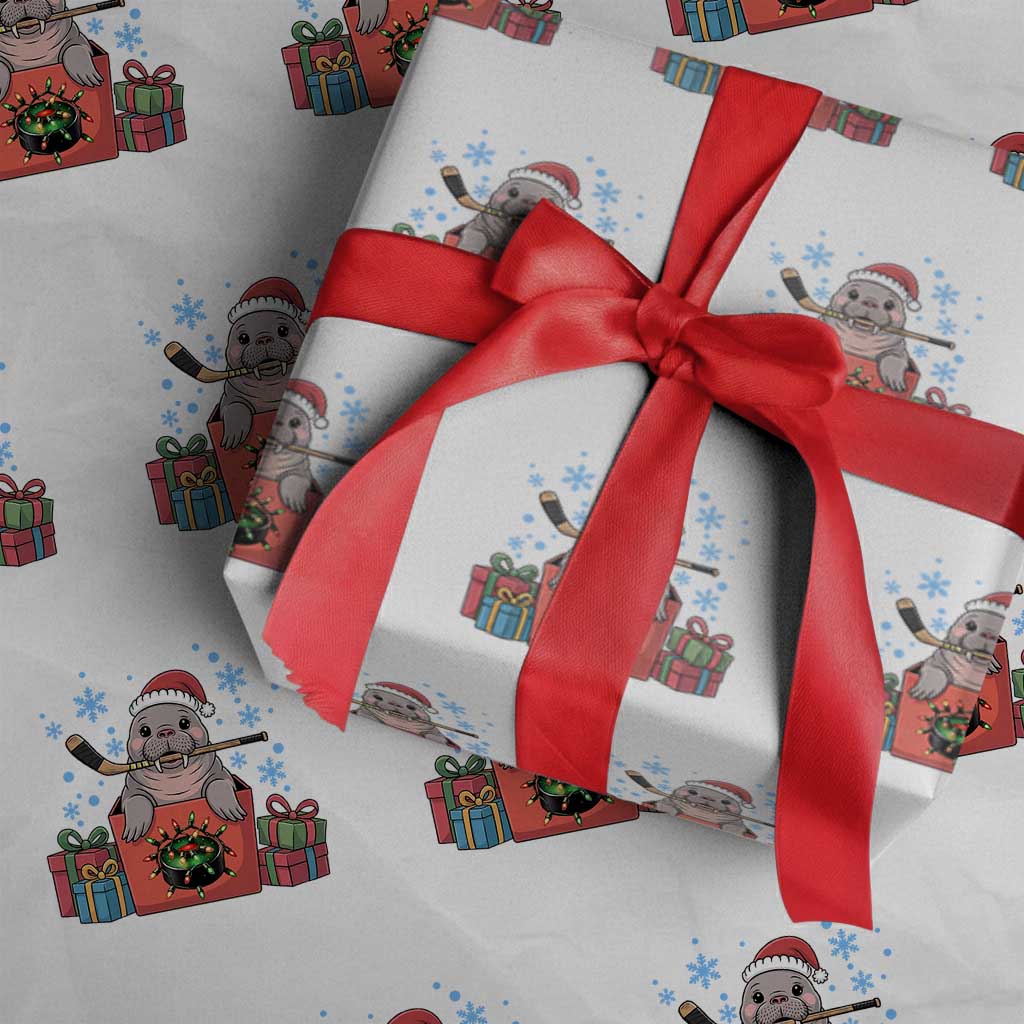 Santa Seal Playing Ice Hockey Wrapping Paper Roll Funny Christmas Gift - Wonder Print Shop