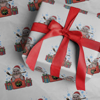 Santa Seal Playing Ice Hockey Wrapping Paper Roll Funny Christmas Gift - Wonder Print Shop