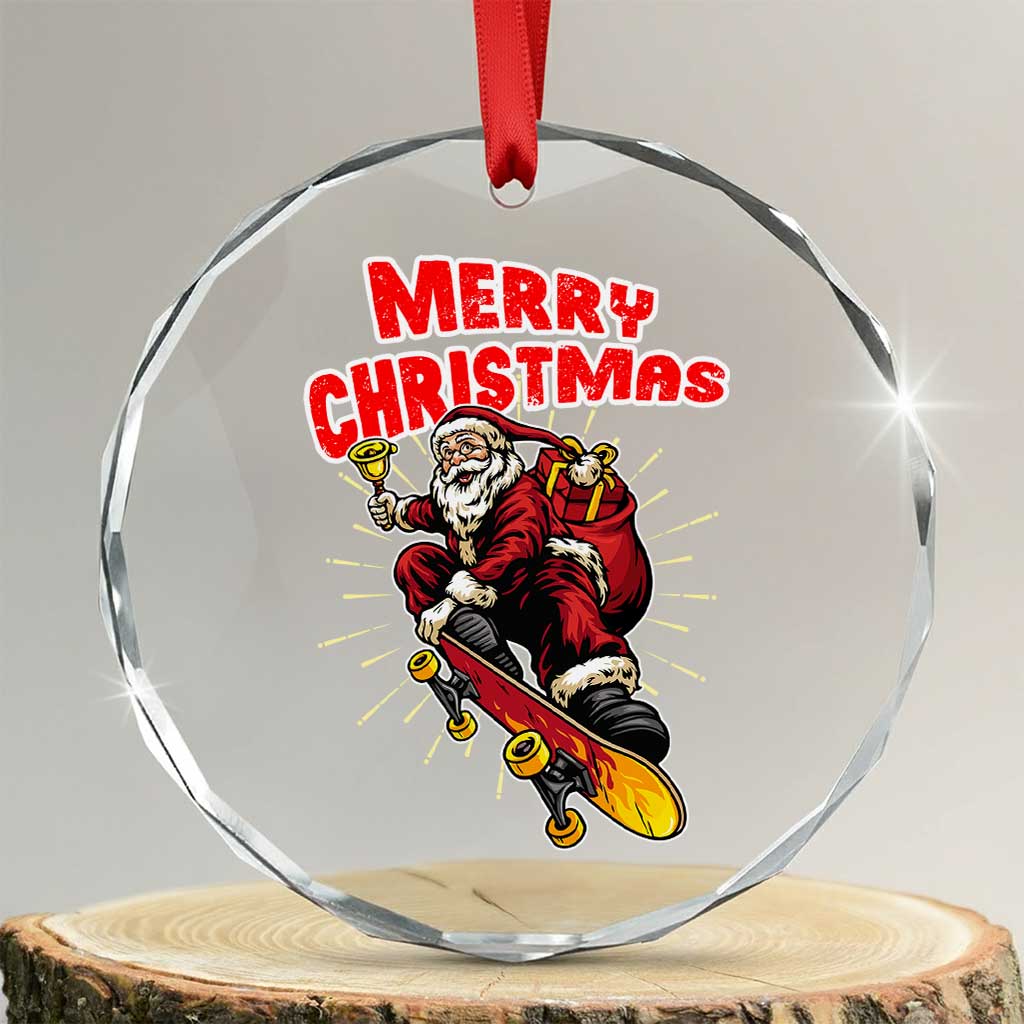Santa Skateboarding Christmas Crystal Glass Ornament Funny Skater Xmas - Wonder Print Shop