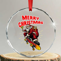 Santa Skateboarding Christmas Crystal Glass Ornament Funny Skater Xmas - Wonder Print Shop