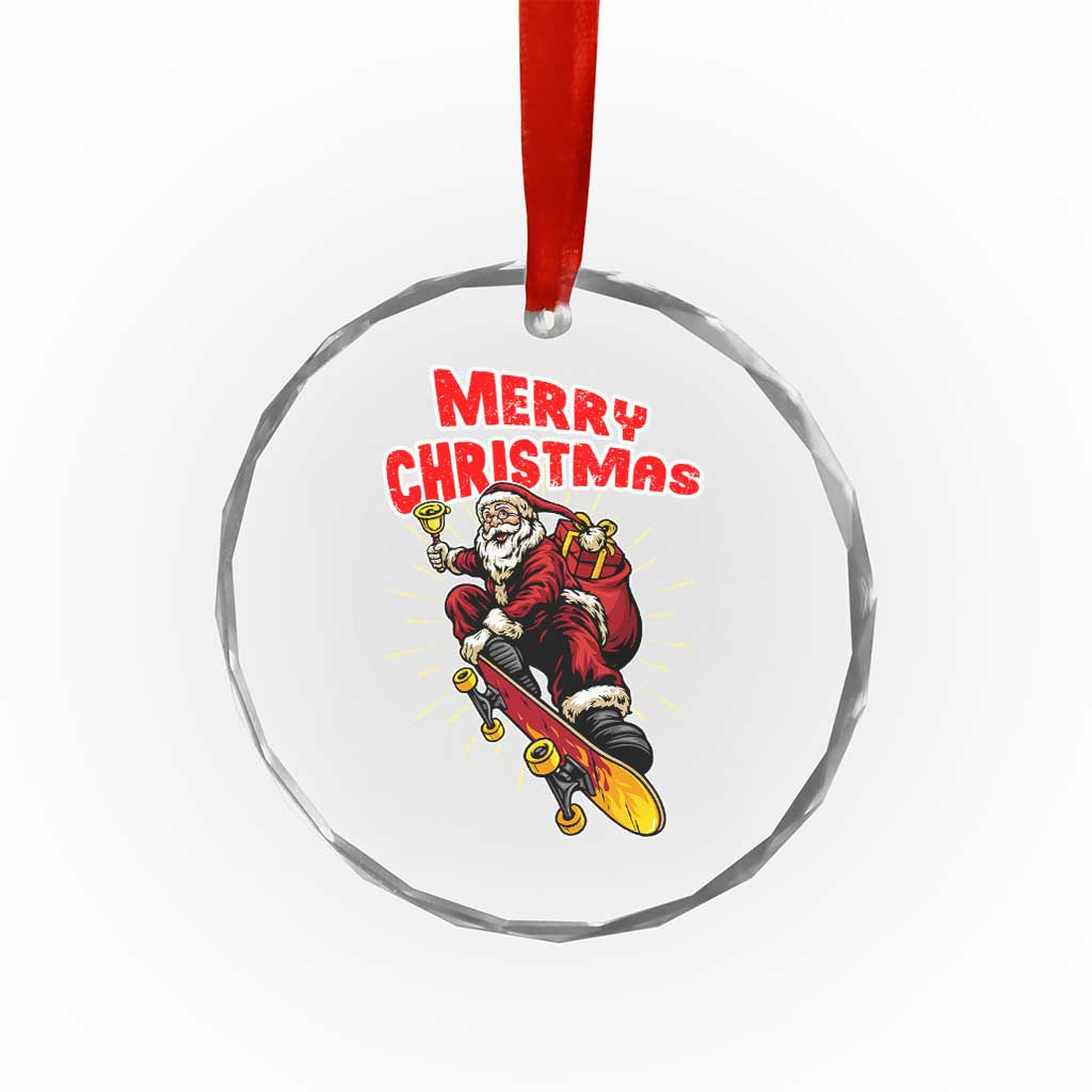 Santa Skateboarding Christmas Crystal Glass Ornament Funny Skater Xmas - Wonder Print Shop