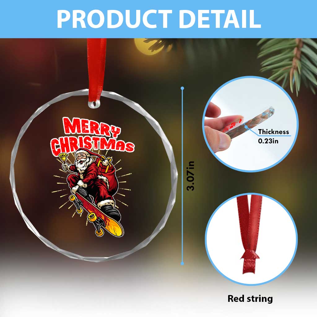 Santa Skateboarding Christmas Crystal Glass Ornament Funny Skater Xmas - Wonder Print Shop