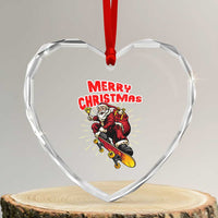 Santa Skateboarding Christmas Heart Crystal Glass Ornament Funny Skater Xmas - Wonder Print Shop