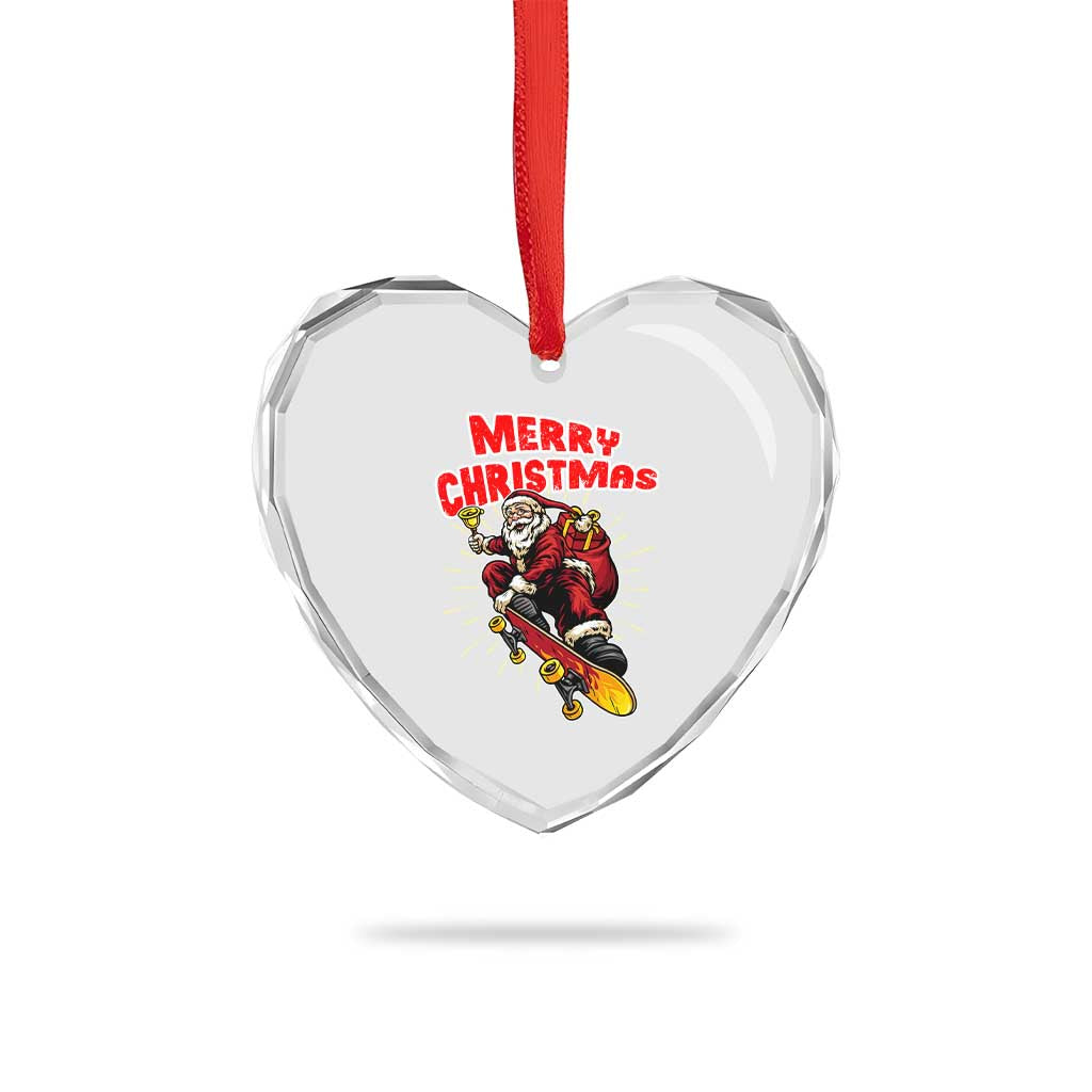Santa Skateboarding Christmas Heart Crystal Glass Ornament Funny Skater Xmas - Wonder Print Shop
