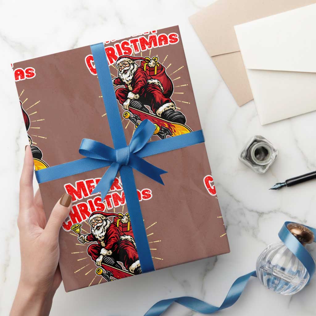 Santa Skateboarding Xmas Wrapping Paper Roll Funny Skater Xmas - Wonder Print Shop