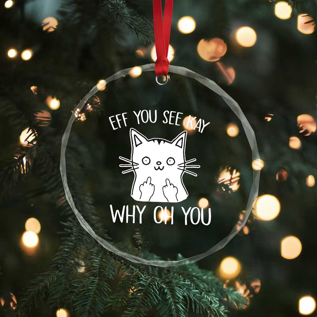 Sarcastic Cat Crystal Glass Ornament Eff You See Kay Why Oh You Middle Finger TS02