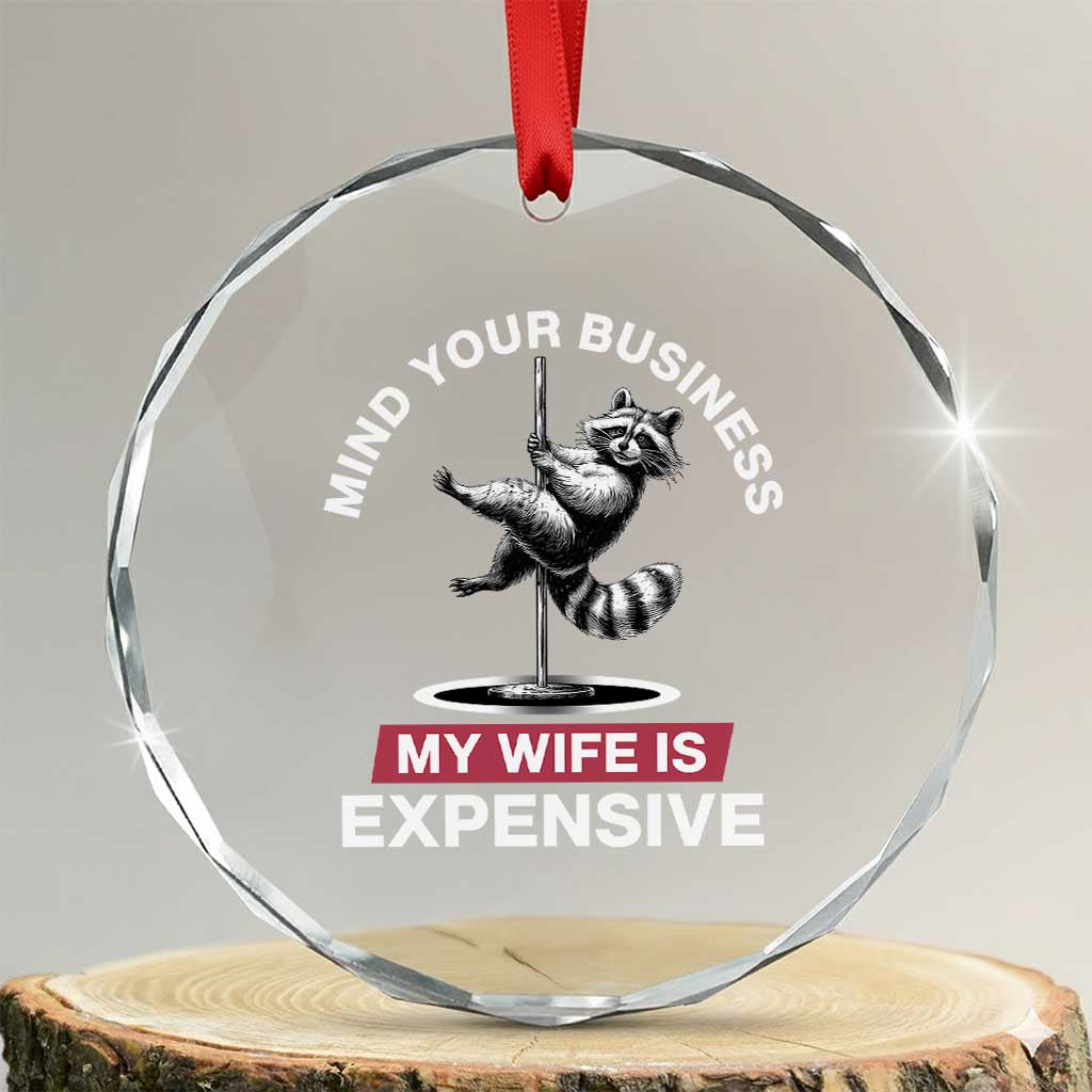 Sarcastic Husband Crystal Glass Ornament Mind Your Business My Wife Is Expensive Raccoon - Wonder Print Shop