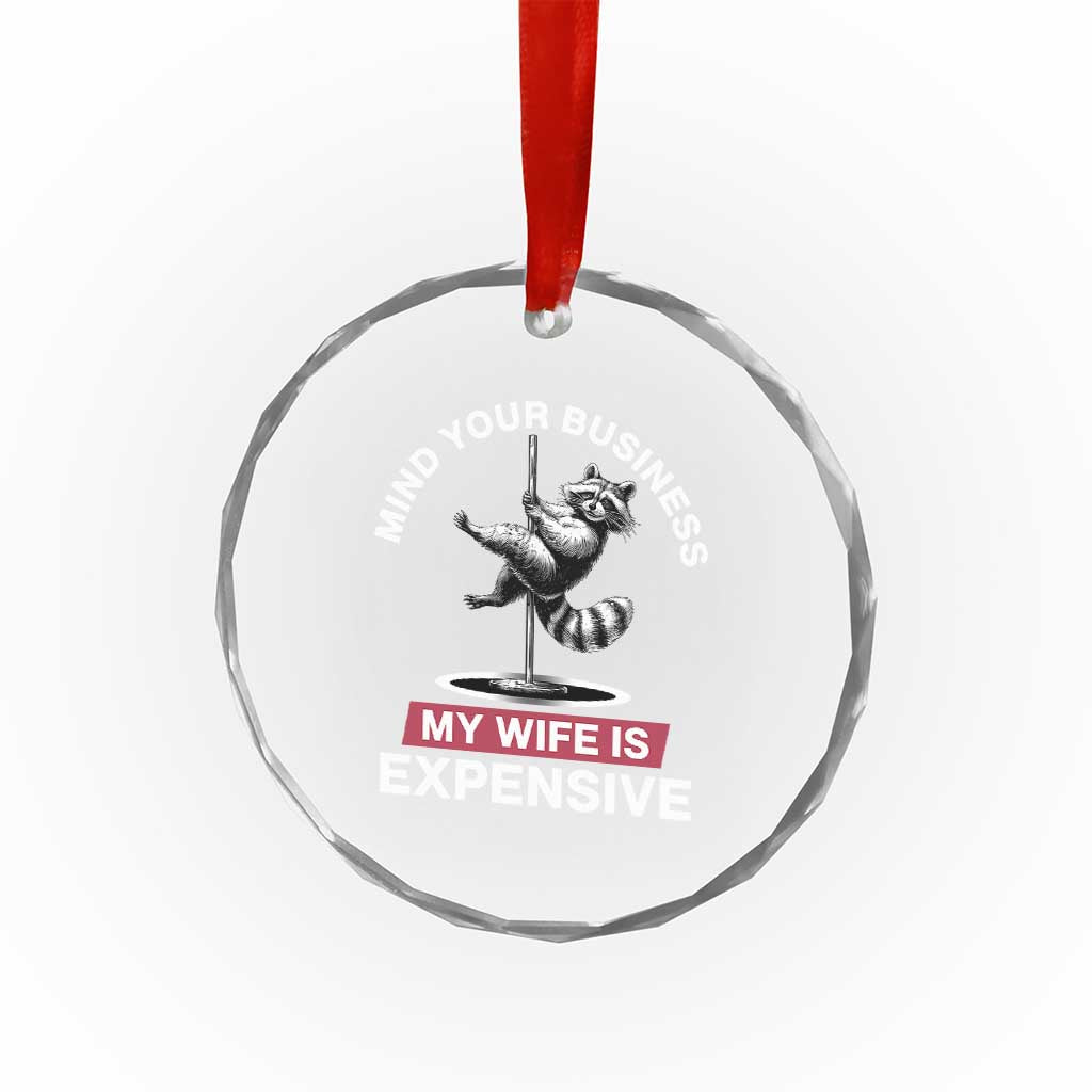 Sarcastic Husband Crystal Glass Ornament Mind Your Business My Wife Is Expensive Raccoon - Wonder Print Shop