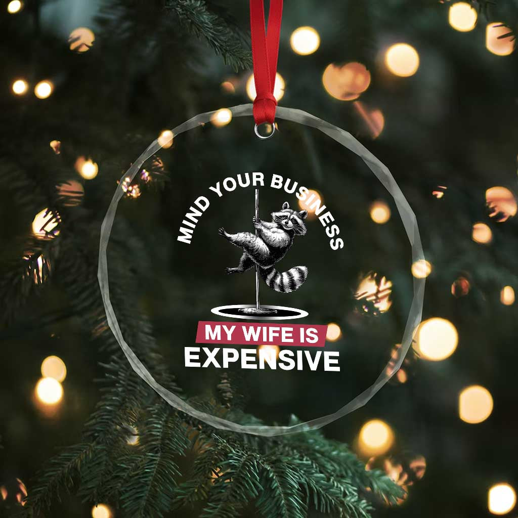 Sarcastic Husband Crystal Glass Ornament Mind Your Business My Wife Is Expensive Raccoon - Wonder Print Shop