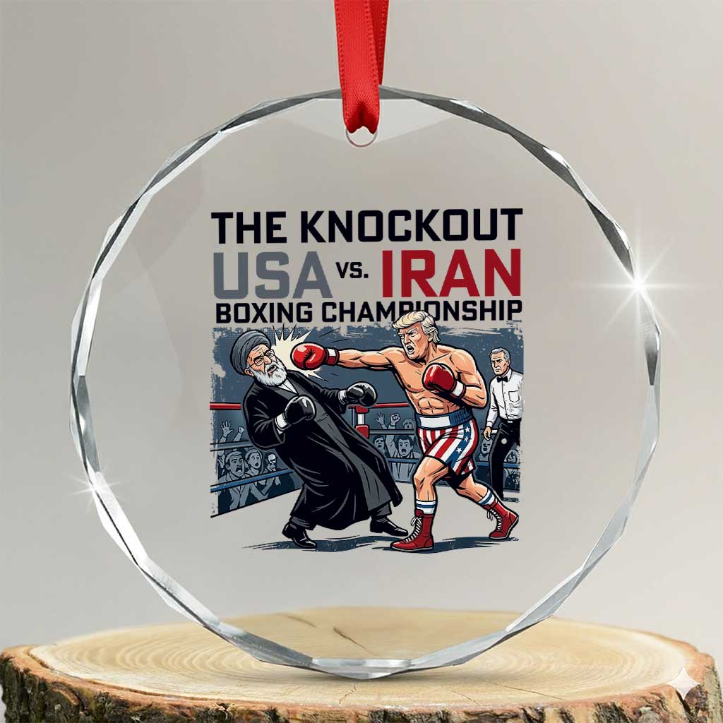 Sarcastic USA vs Iran Knockout Boxing Championship Crystal Glass Ornament Funny Political Satire Fight Night