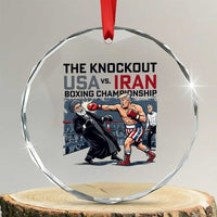 Sarcastic USA vs Iran Knockout Boxing Championship Crystal Glass Ornament Funny Political Satire Fight Night