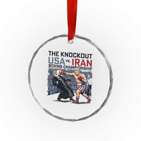 Sarcastic USA vs Iran Knockout Boxing Championship Crystal Glass Ornament Funny Political Satire Fight Night