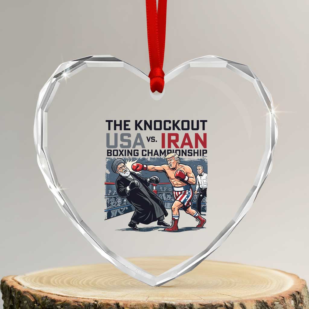 Sarcastic USA vs Iran Knockout Boxing Championship Heart Crystal Glass Ornament Funny Political Satire Fight Night