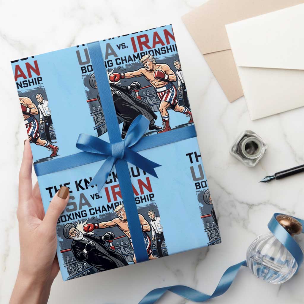 Sarcastic USA vs Iran Knockout Boxing Championship Wrapping Paper Roll Funny Political Satire Fight Night