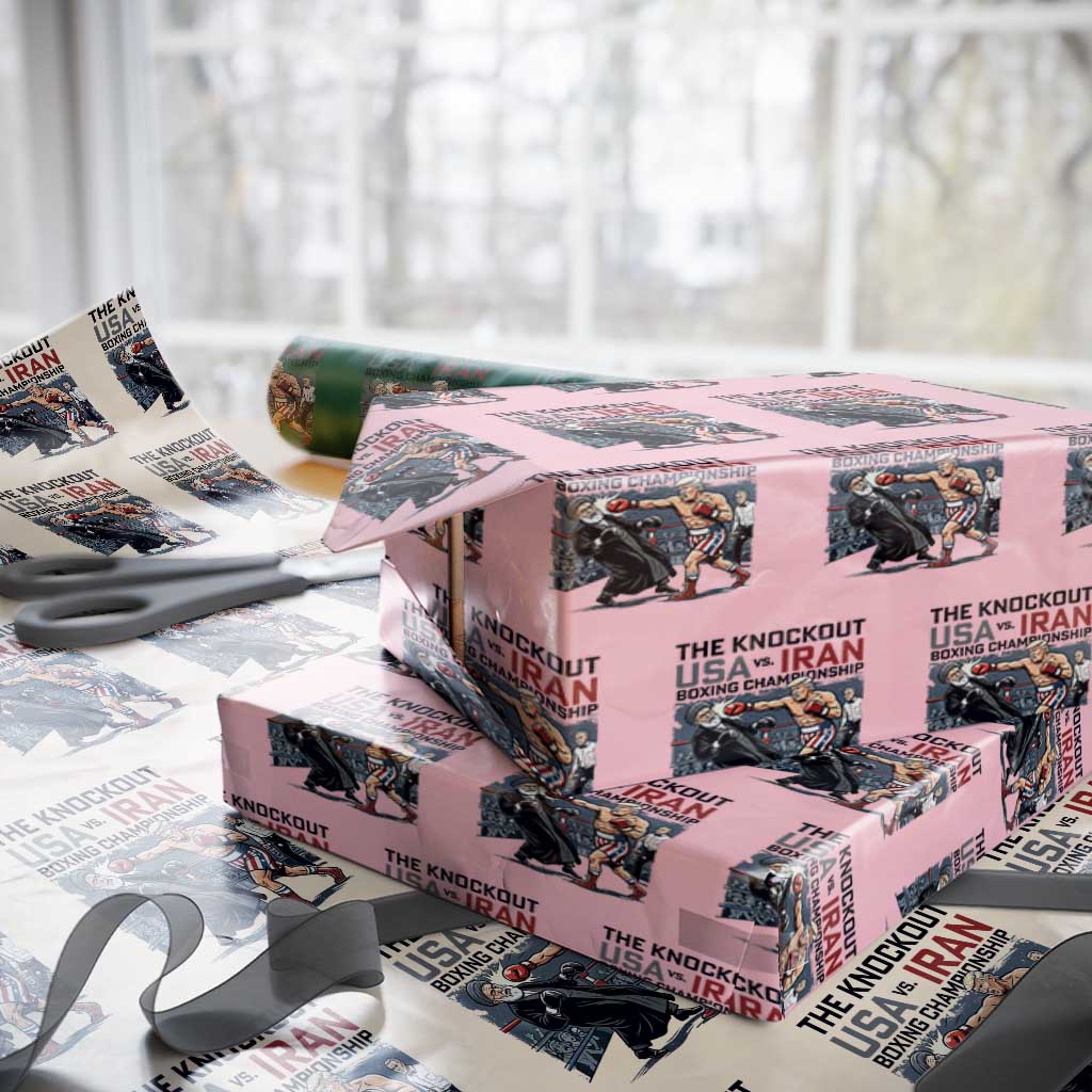 Sarcastic USA vs Iran Knockout Boxing Championship Wrapping Paper Roll Funny Political Satire Fight Night