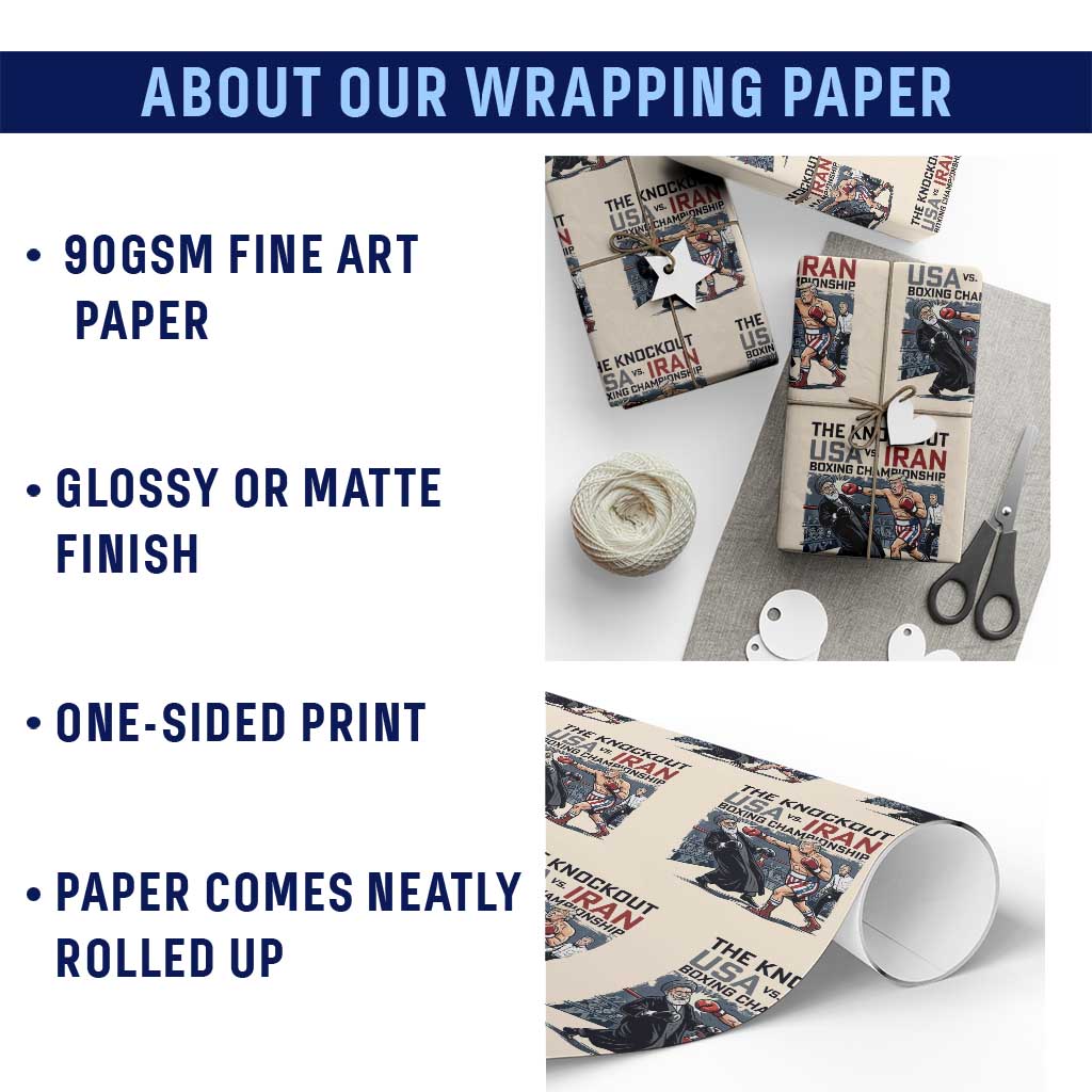 Sarcastic USA vs Iran Knockout Boxing Championship Wrapping Paper Roll Funny Political Satire Fight Night