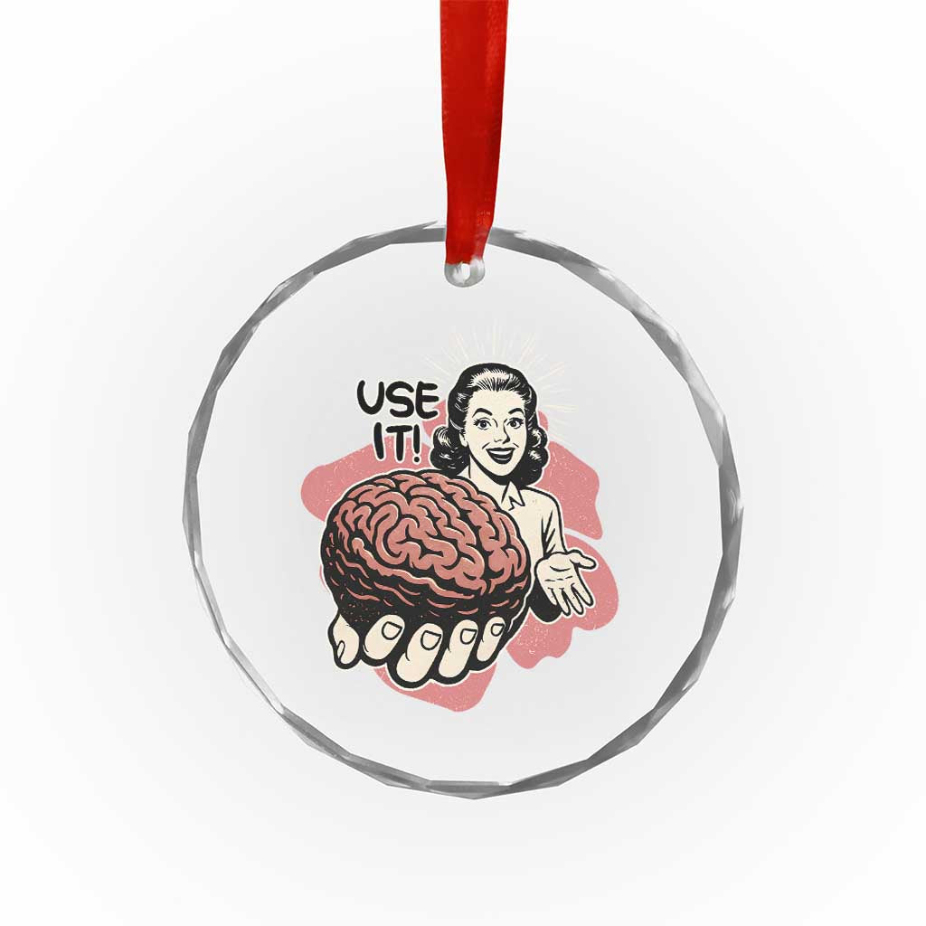 Sarcastic Vintage Crystal Glass Ornament Funny Retro 50s Use Your Brain Aesthetic - Wonder Print Shop