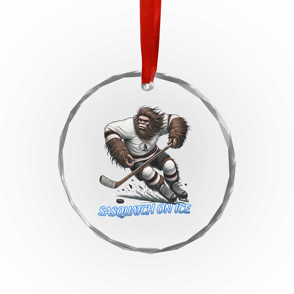 Sasquatch On Ice Crystal Glass Ornament Funny Bigfoot Hockey Player Gift - Wonder Print Shop