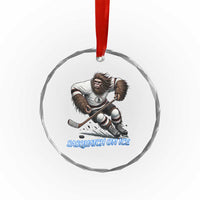 Sasquatch On Ice Crystal Glass Ornament Funny Bigfoot Hockey Player Gift - Wonder Print Shop