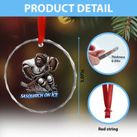 Sasquatch On Ice Crystal Glass Ornament Funny Bigfoot Hockey Player Gift - Wonder Print Shop