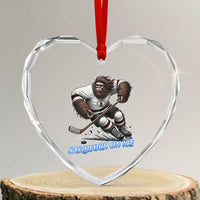 Sasquatch On Ice Heart Crystal Glass Ornament Funny Bigfoot Hockey Player Gift - Wonder Print Shop