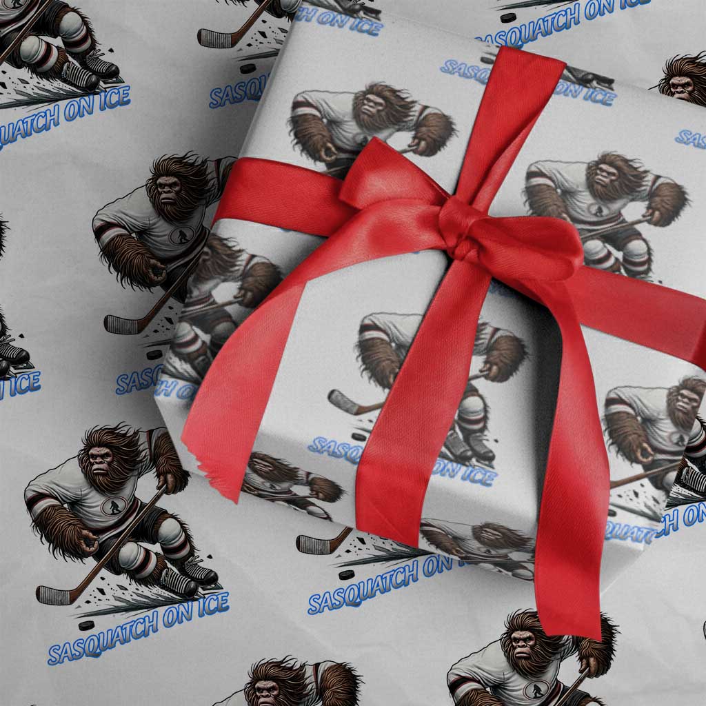 Sasquatch On Ice Wrapping Paper Roll Funny Bigfoot Hockey Player Gift - Wonder Print Shop