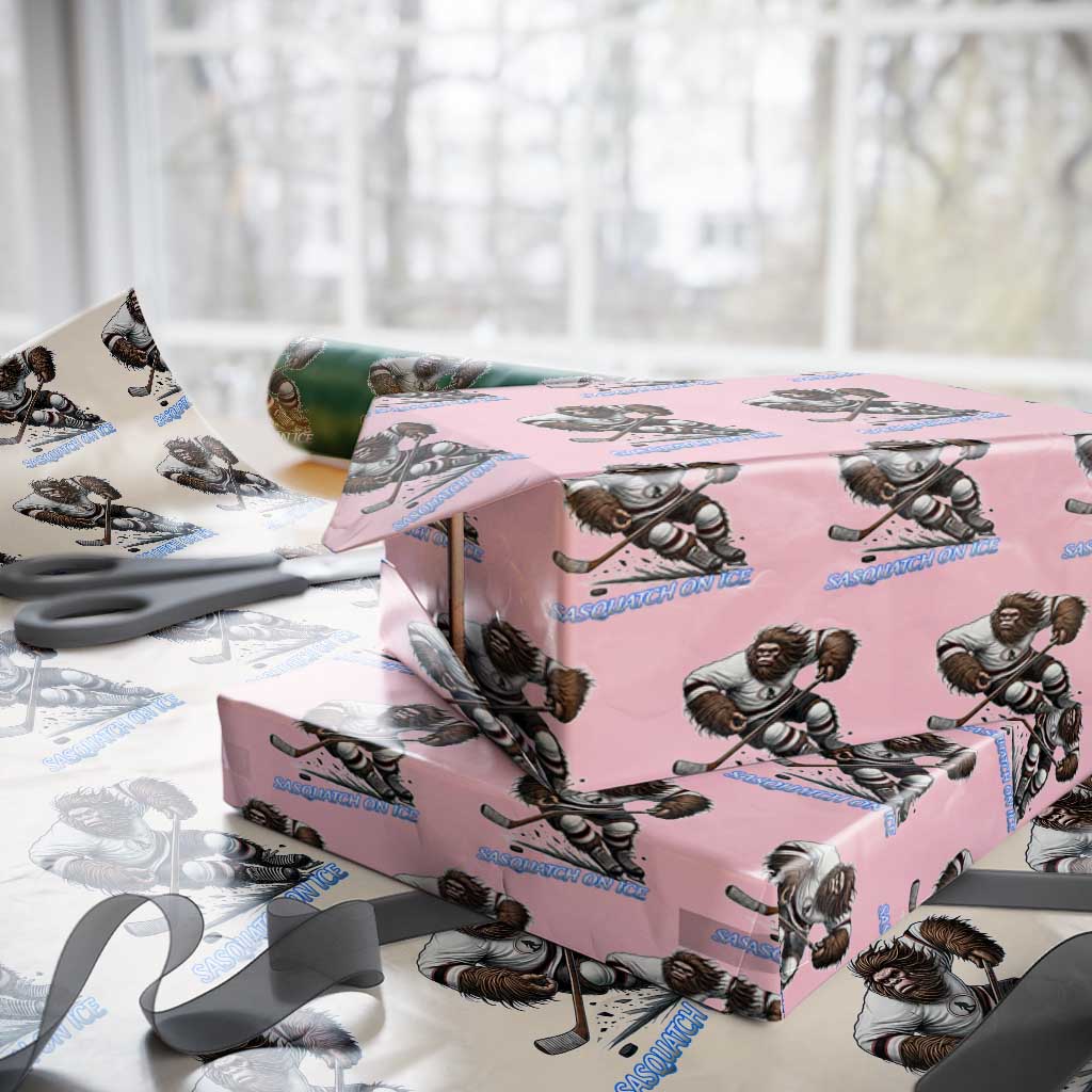 Sasquatch On Ice Wrapping Paper Roll Funny Bigfoot Hockey Player Gift - Wonder Print Shop