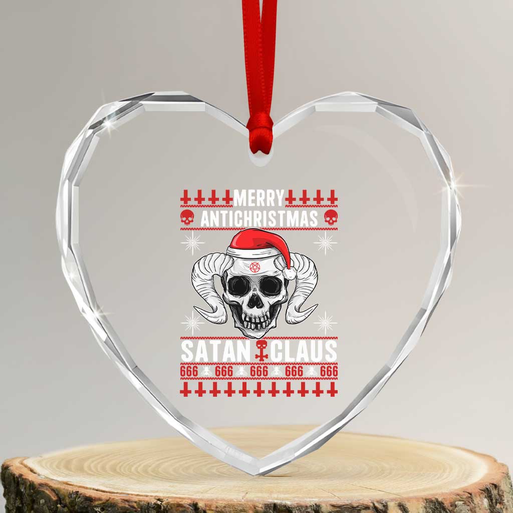 Satan Claus Skull Antichristmas Heart Crystal Glass Ornament Dark Humor Holiday 666 Skull and Horns - Wonder Print Shop