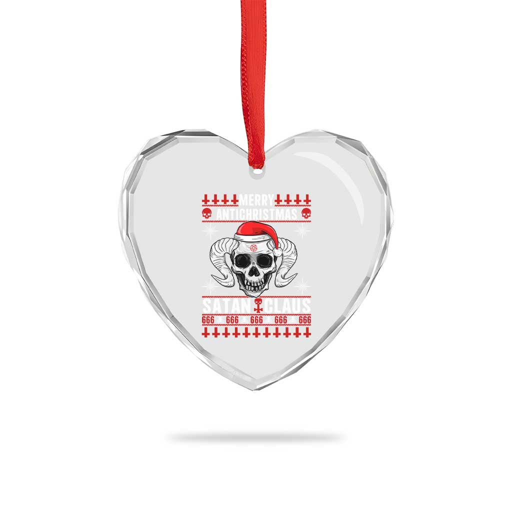 Satan Claus Skull Antichristmas Heart Crystal Glass Ornament Dark Humor Holiday 666 Skull and Horns - Wonder Print Shop