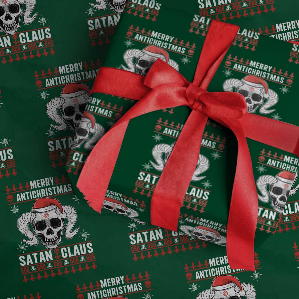 Satan Claus Skull Antichristmas Wrapping Paper Roll Dark Humor Holiday 666 Skull and Horns - Wonder Print Shop