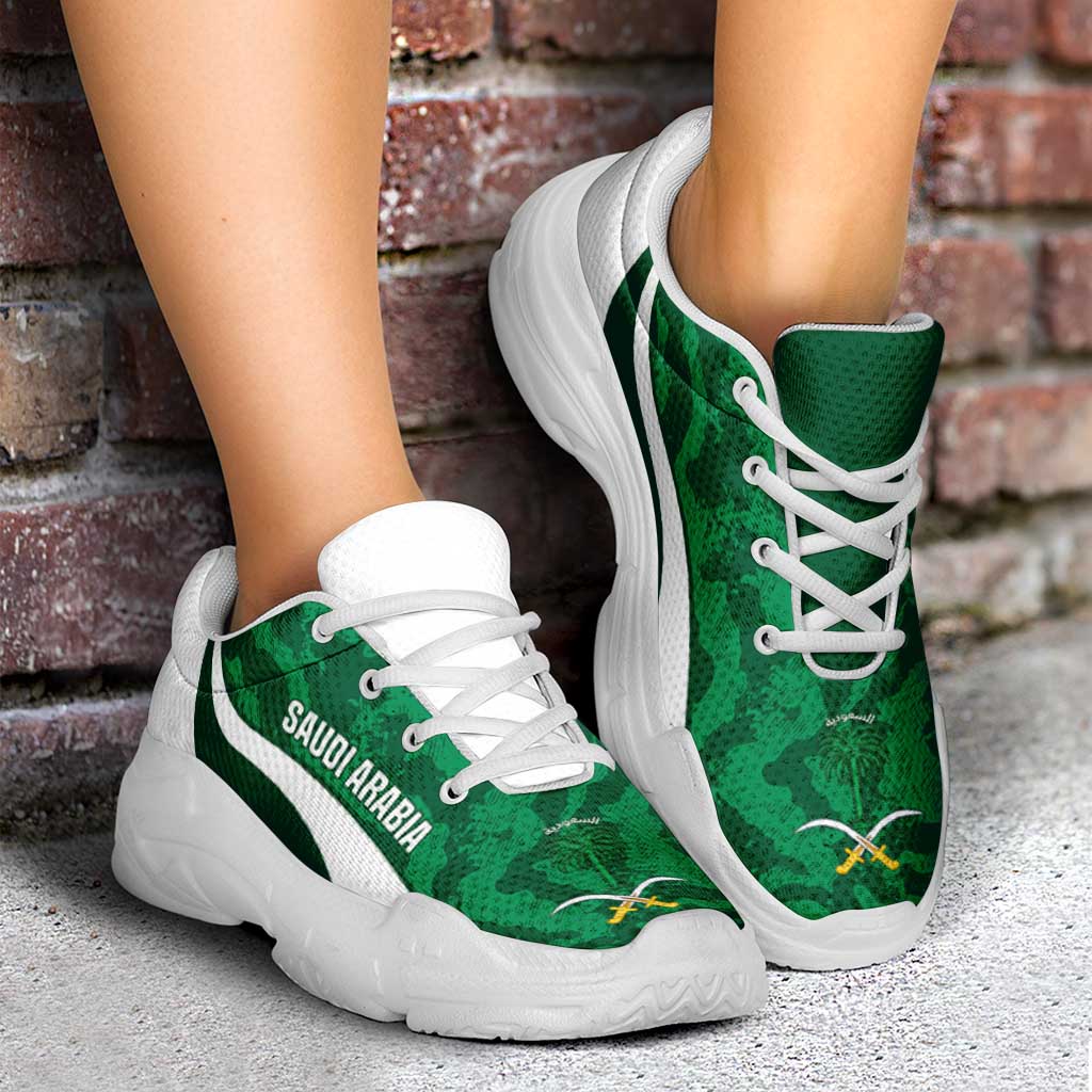 Saudi Arabia 2026 Football Chunky Sneakers Go Green One Grunge Curve Stylized - Wonder Print Shop