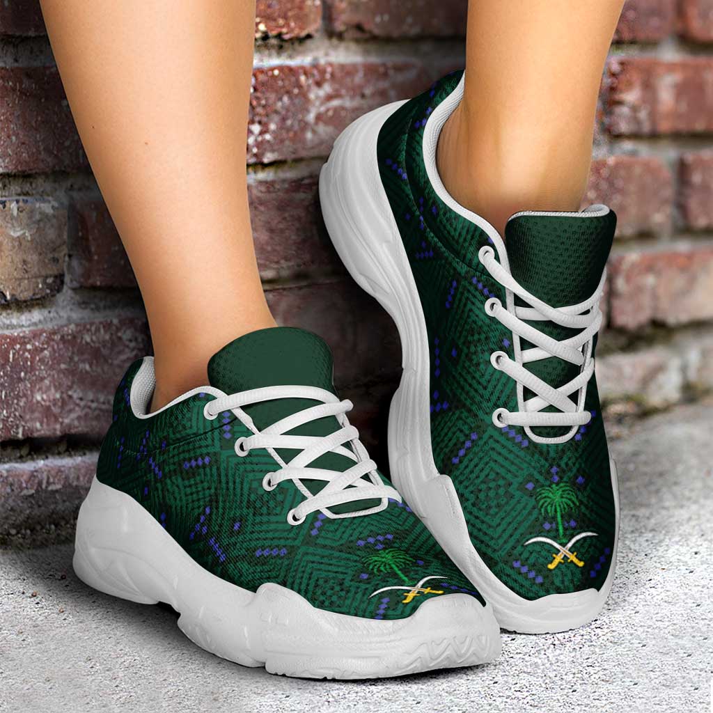 Saudi Arabia 2026 Football Chunky Sneakers Green Falcons National Pattern Inspired - Wonder Print Shop